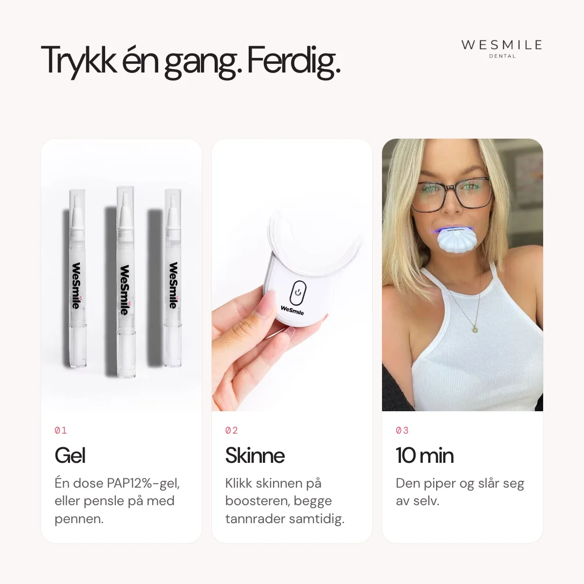 Ett trykk: gel, skinne, ti minutter